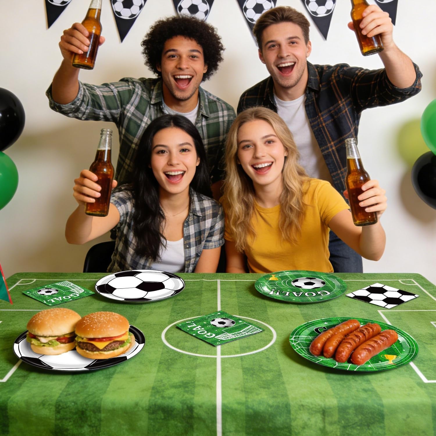 72 Pcs Soccer Plates and Napkins, Soccer Birthday Party Decorations Including Dinner Plates, Dessert Plates and Napkins for Boys Sports Soccer Party Decorations, Serves 24