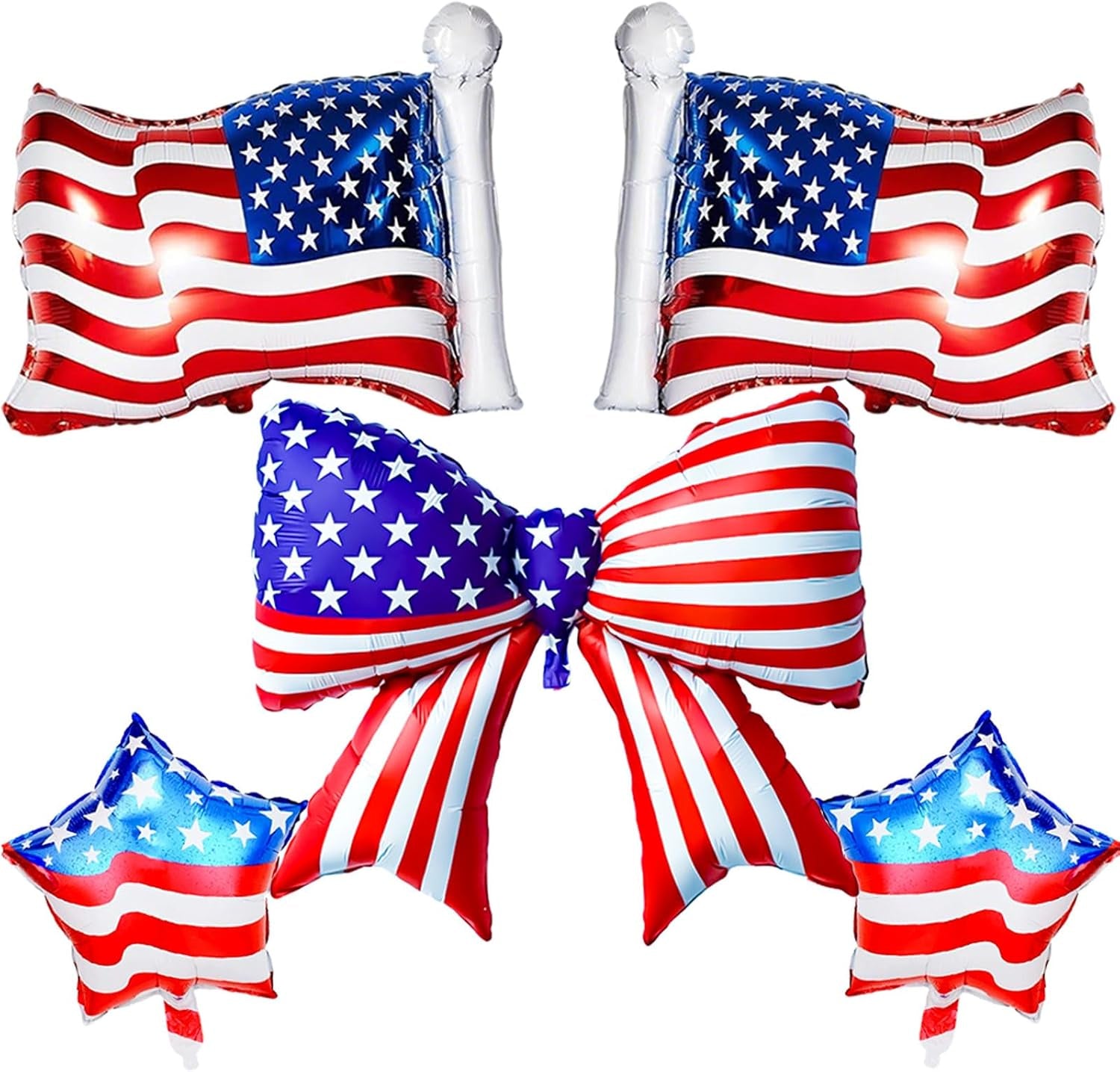 5 PCS 4Th of July Patriotic Balloons Set, American Flag Balloons USA Flag Bow Foil Balloon for Independence Day Memorial D Labor Day Red White Blue Party Decorations