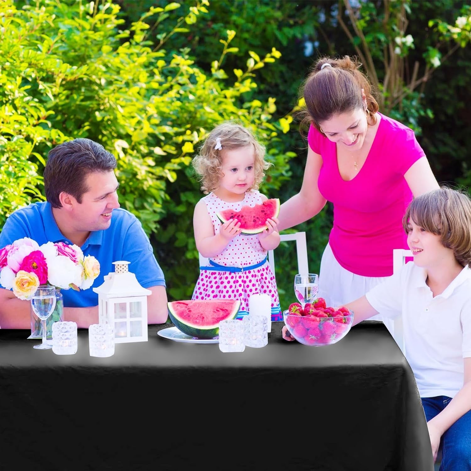 6PCS Black Plastic Tablecloths 54 X 108 Inch, Disposable Table Cloths Rectangle Party Table Covers