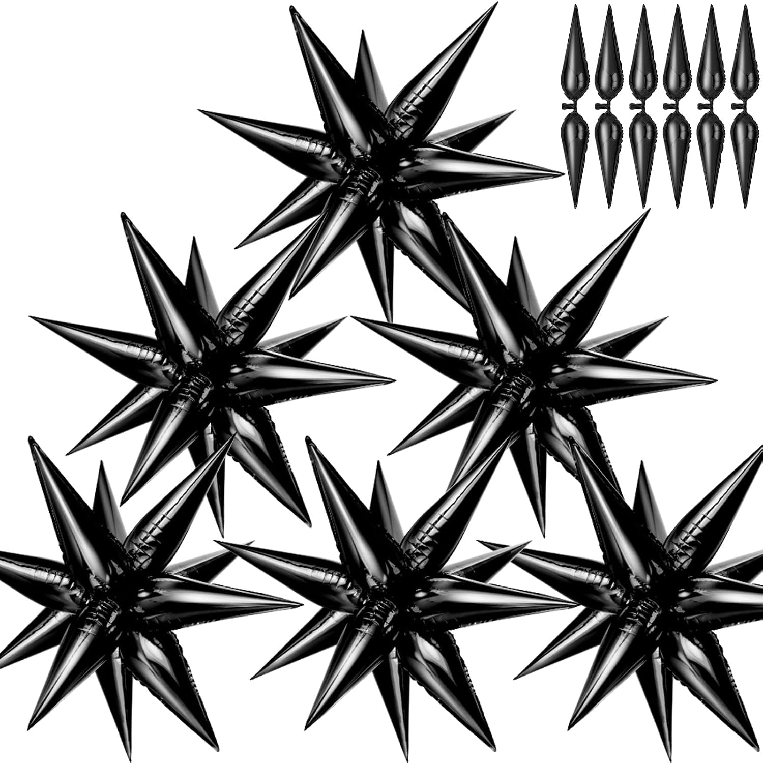 74 PCS Silver Star Balloons, 12 Point Star Foil Mylar Balloons Spike Explosion Cone Balloon for Party Decorations Supplies, Birthday, Wedding, Baby Shower, Graduation Balloon 2025