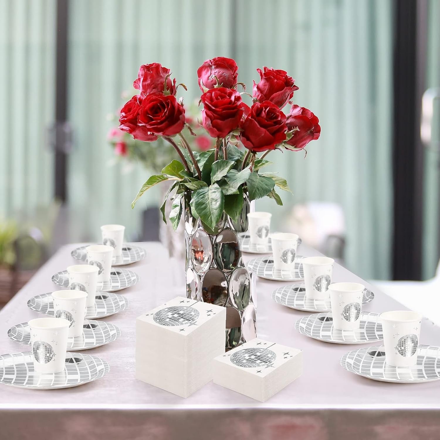 150 Pcs Disco Party Plates Cups and Napkins Silver Disco Ball Theme Party Decorations 70S Hip Hop Disposable Dessert Tableware Set Serves for 50 Guests Birthday Baby Shower Supplies