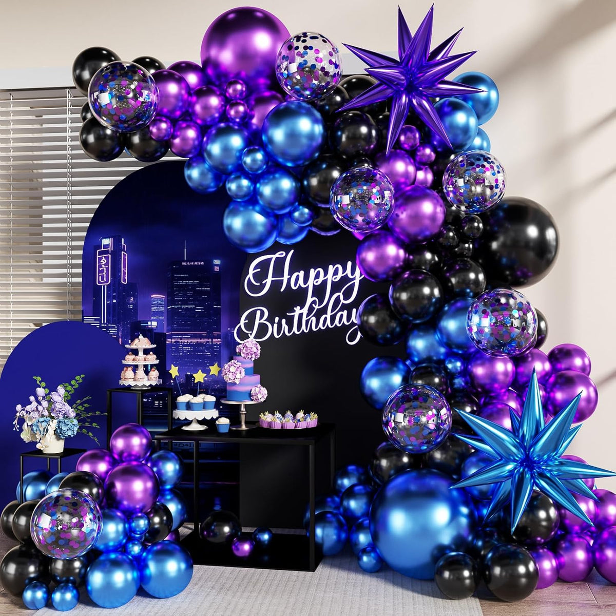 Black Purple Blue Balloon Arch Kit for Birthday Decorations