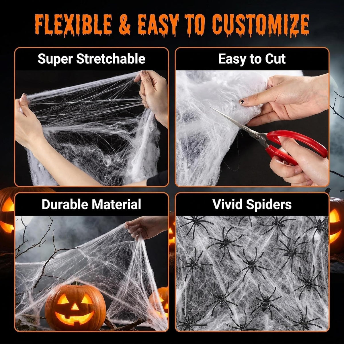 1100 Sqft Halloween Spider Webs - Outdoor Cobwebs with 40 Spiders