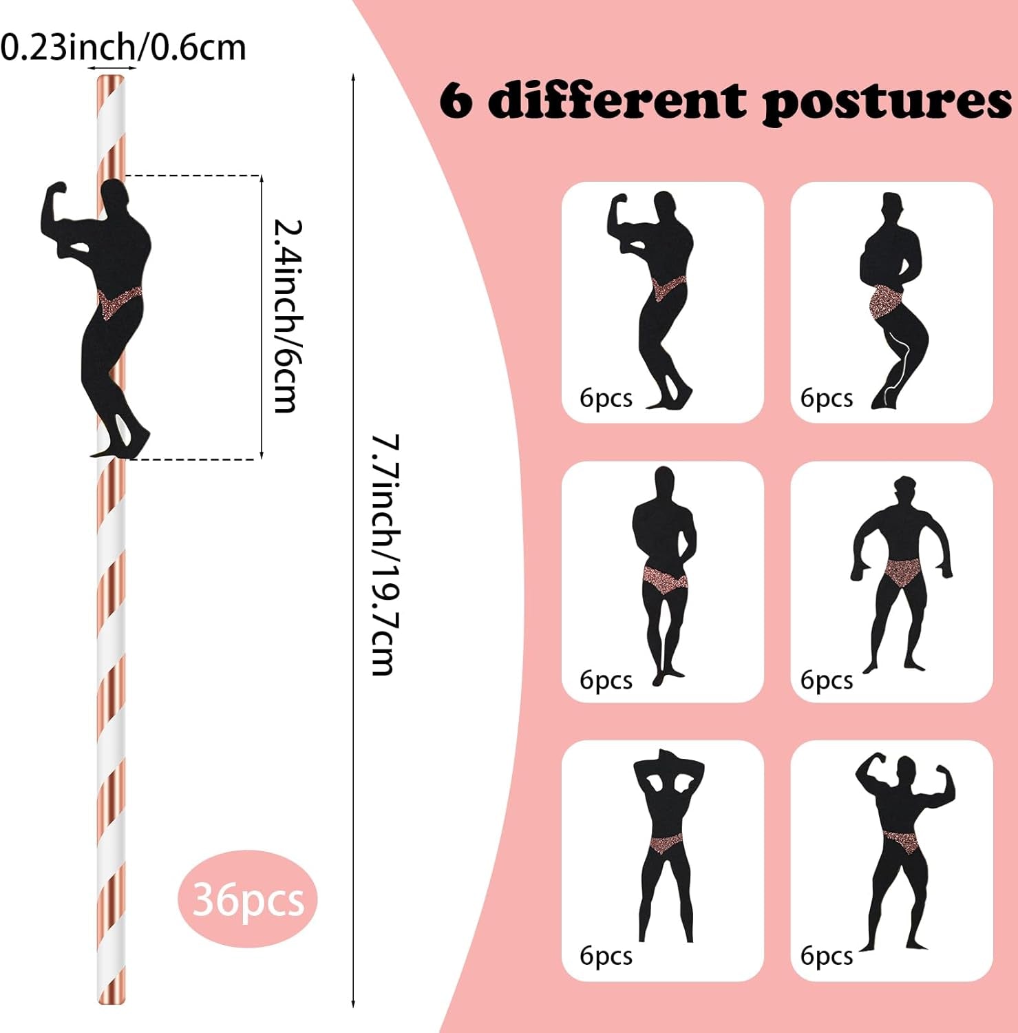 36 Pcs Bachelorette Straws, Funny Male Dancer Drinking Straws for Bachelorette Party, Bridal Shower Party, Party Favors Decorations Supplies