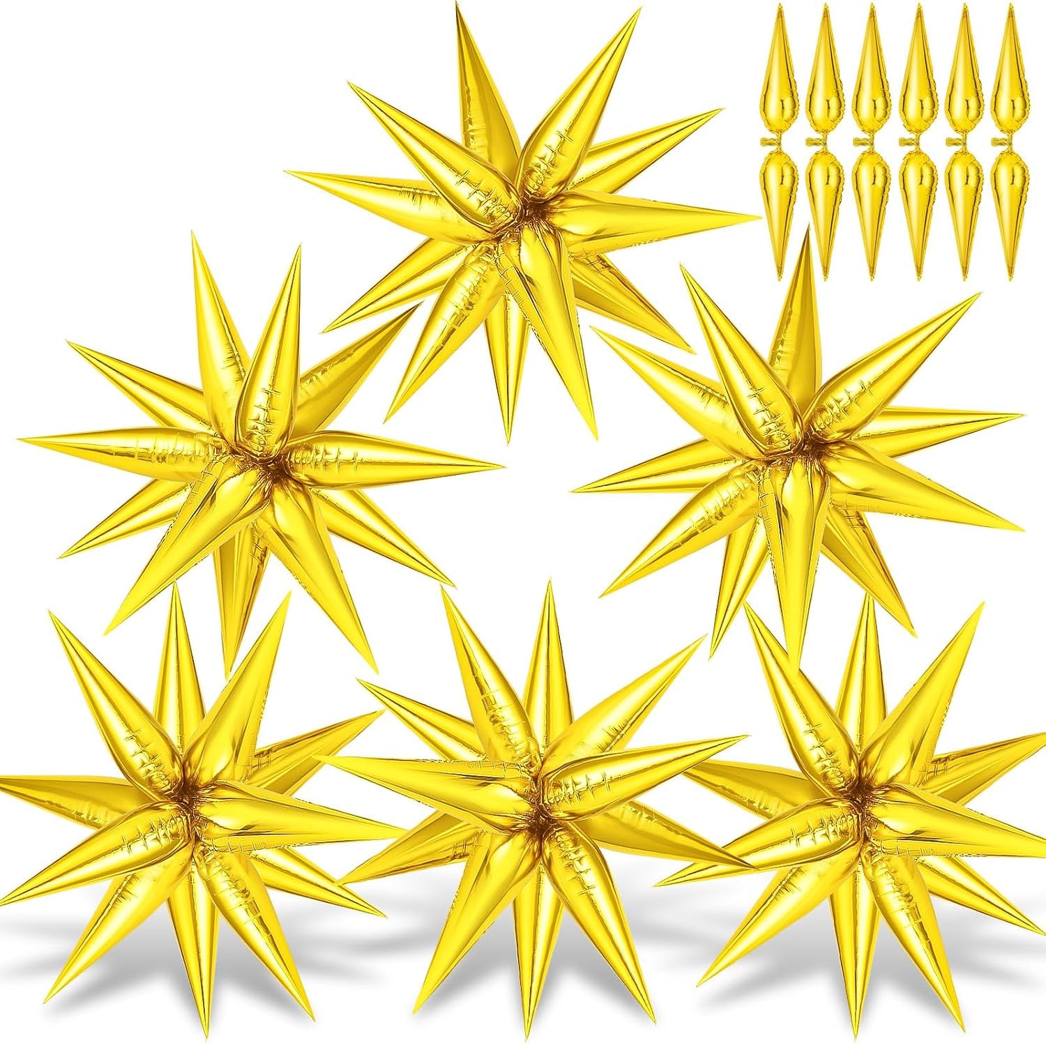 74 PCS Silver Star Balloons, 12 Point Star Foil Mylar Balloons Spike Explosion Cone Balloon for Party Decorations Supplies, Birthday, Wedding, Baby Shower, Graduation Balloon 2025
