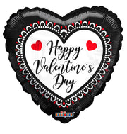 18" Happy Valentine's Day Black Heart Helium Foil Balloon (5 Pack) #81316