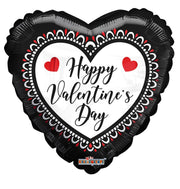 18" Happy Valentine Roses Black Heart Helium Foil Balloon (5 Pack) #81316