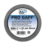 ProTapes Pro Gaff Premium Matte Cloth Gaffer's Tape with Rubber Adhesive, 11 mils Thick, 55 yds Length, 3" Width, Black (Pack of 1)