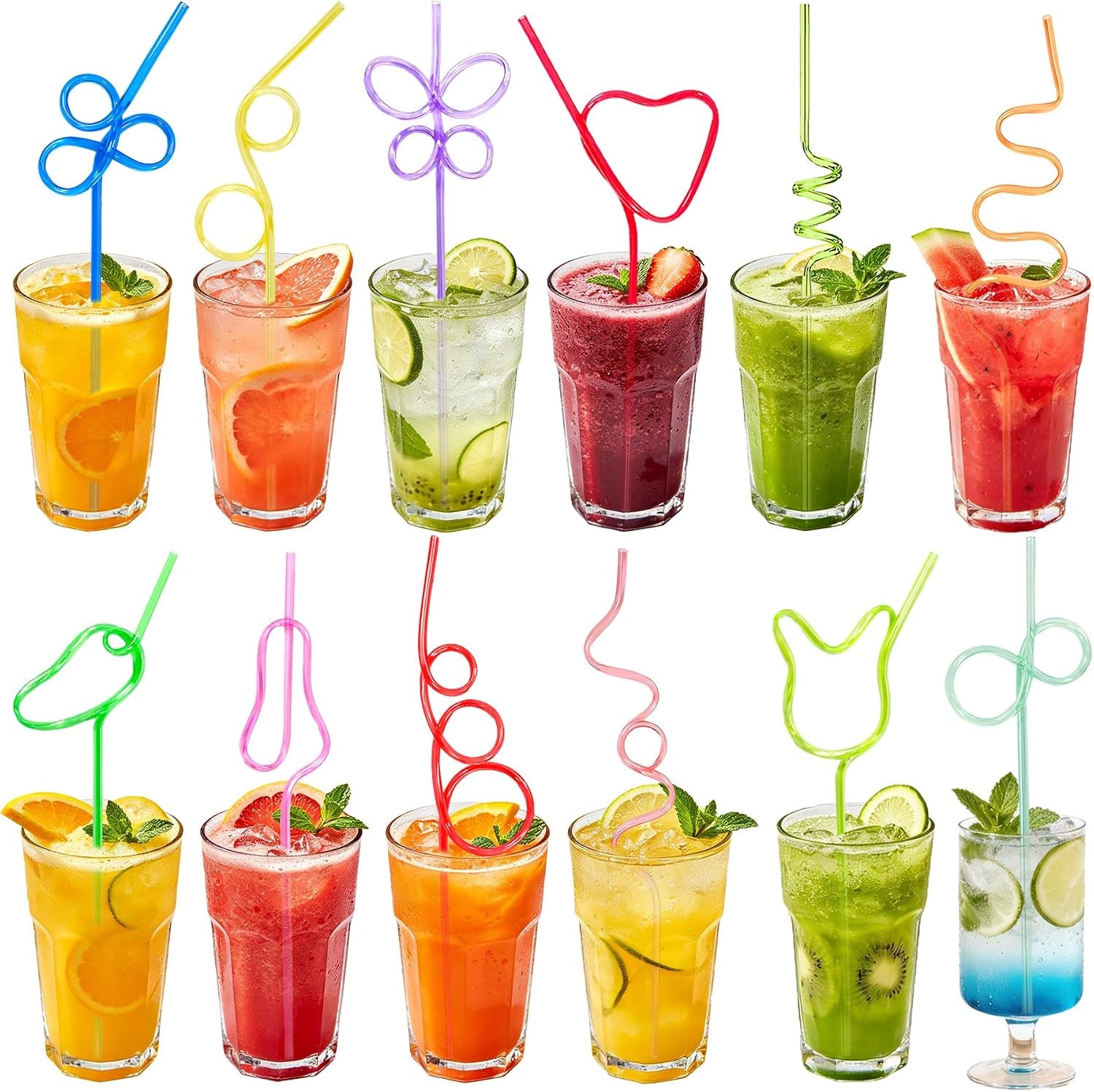 Summer-Beach-Pool-Party-Favors-Supplies-Straw-Fun-Silly-Crazy-Straws-For-Kids-24Pcs Reusable Cute Twisty Curly Drinking Straw Bulk for Wedding, Holiday Birthday Bachelorette Party Decorations