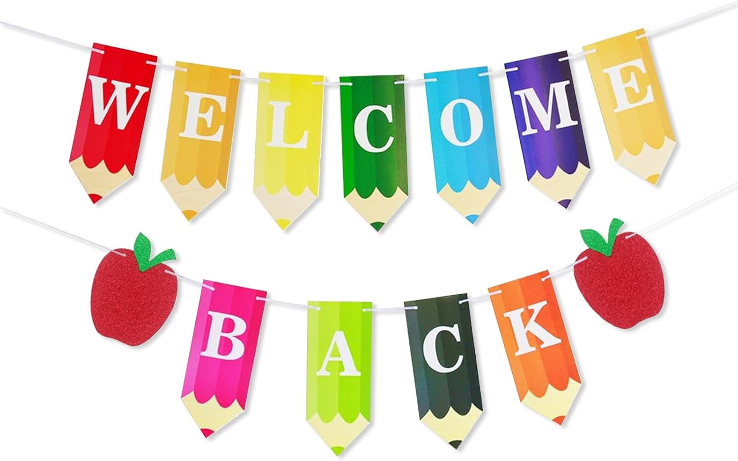 Welcome Back Banner Colorful Pencil Back to School Decorations First Day of School Banner - Teacher Banners - Back to School Party Decorations