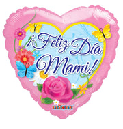 Spanish Mother's Day 18" Feliz Dia De Las Mami! Heart Shape Helium Foil Balloons(5 Pack) #84188