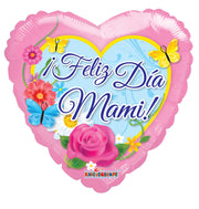 Spanish Mother's Day Balloons 18" Feliz Dia De Las Mami! Heart Shape Helium Foil Balloons(5 Pack) #84188
