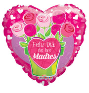 18" Spanish Mother's Day Balloons Feliz Dia De Las Madres! Heart Shape Helium Foil Balloons(5 Pack) #84277