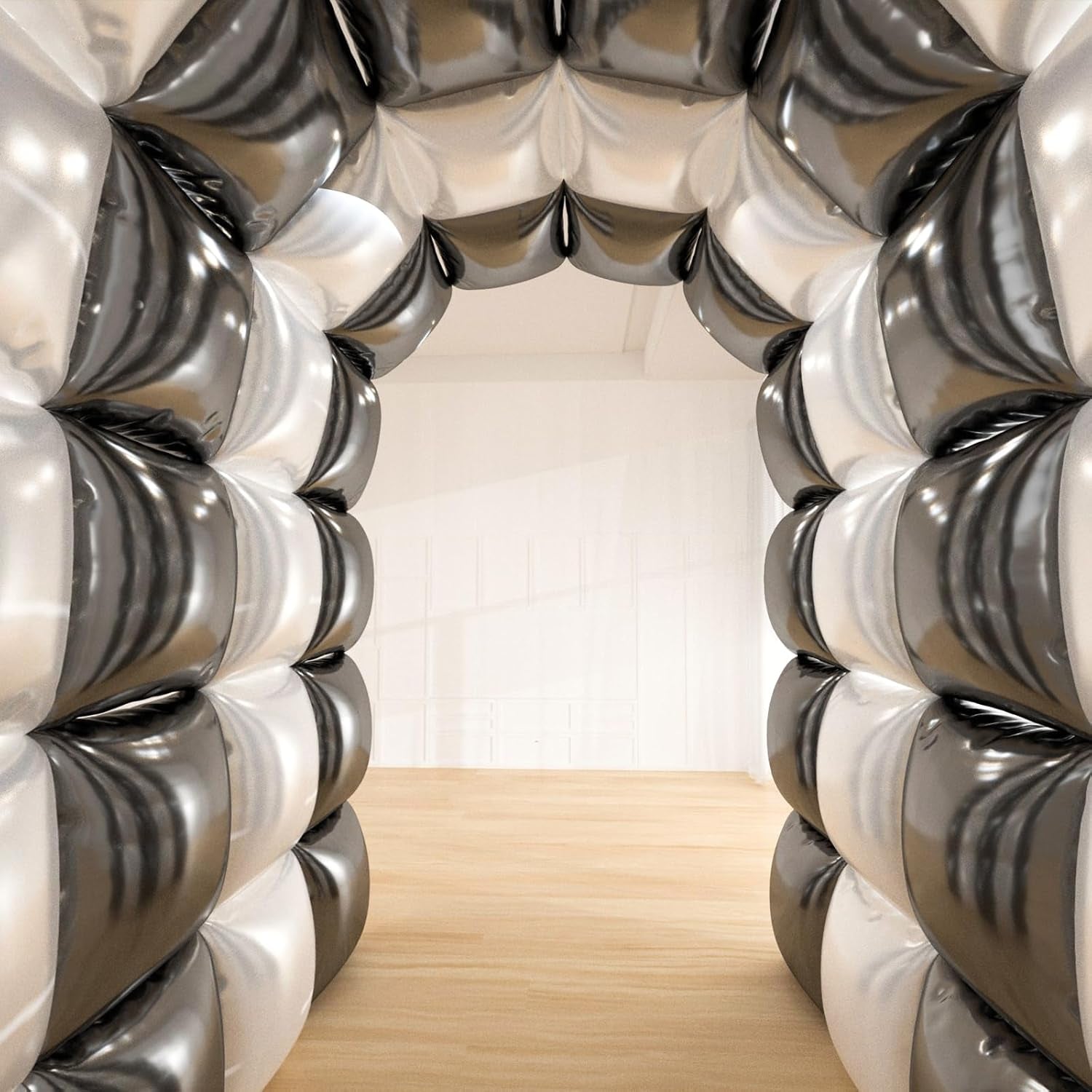 25Pcs Black and White Double Sided Foil Square Balloon Backdrop Wall with 139Pcs White Black Star Balloons Arch Balloon Tunnel for Checkered Racing Car Birthday New Year Party Decoration