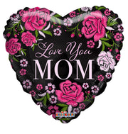 4" Micro Mini Love You Mom Black with Roses Heart Shape Air Fill ONLY Foil Balloons (5 PACK) #84481-04