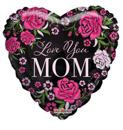 4" Micro Mini Love You Mom Black with Roses Heart Shape Air Fill ONLY Foil Balloons (5 PACK) #84481-04