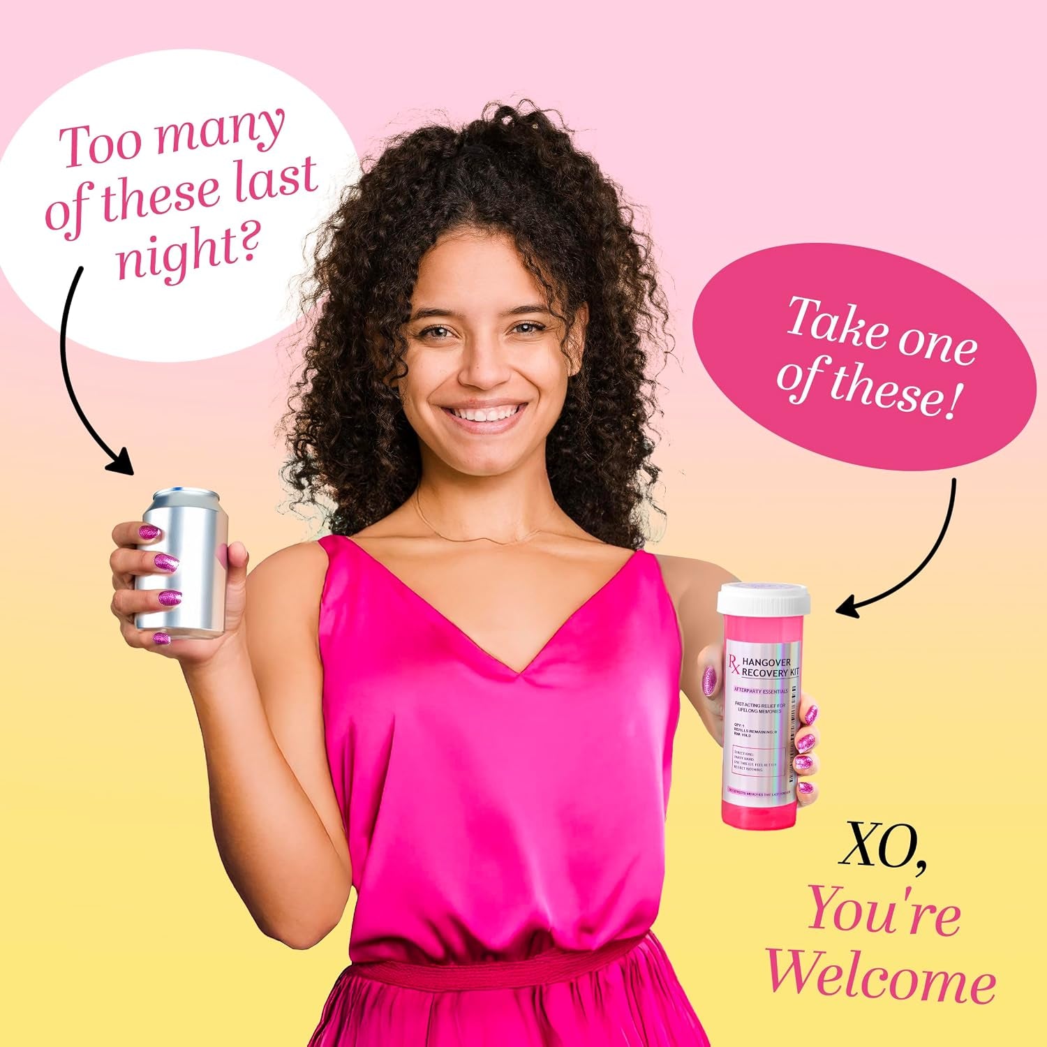 6 Pack Hangover Kit Party Favors in XL Pink Bottle | Bachelorette Party Favors, 21St Birthday & Bridesmaid Gifts | Funny Hangover Kit Supplies