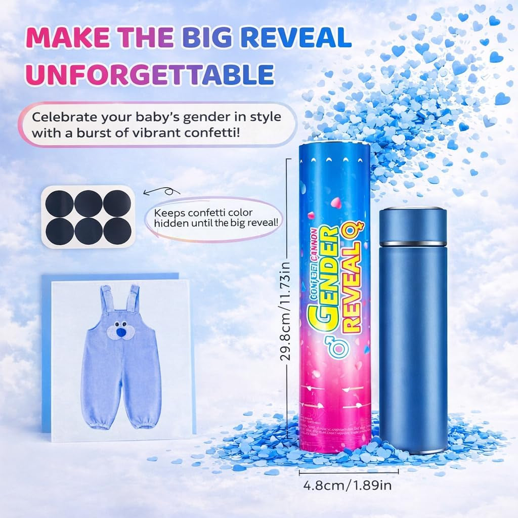 Gender Reveal Confetti Cannons Party Poppers – Gender Reveal Cannon Kit with Heart-Shaped Confetti – Easy Twist Shooters for Baby Reveal Party Decorations (Blue Confetti Cannoons)