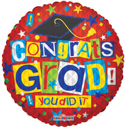 18" Congrats Grad In Red One-Sided Foil Balloon (5 PACK) #85095