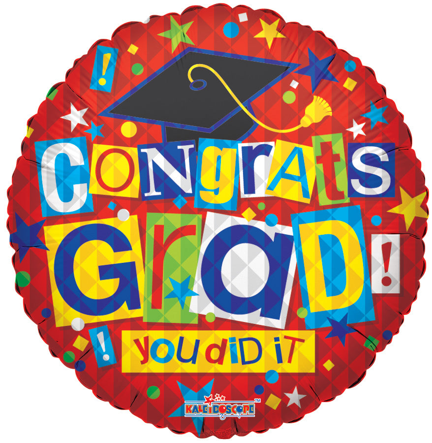 18" Congrats Grad In Red One-Sided Foil Balloon (5 PACK) #85095