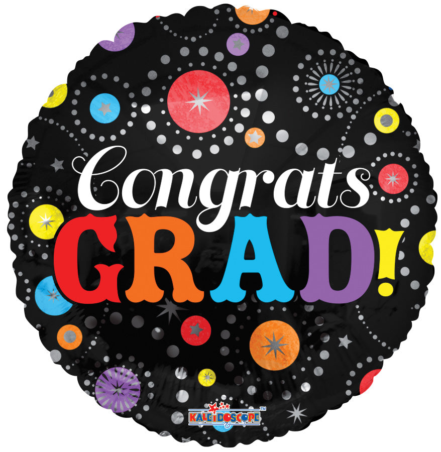36" Jumbo Congrats Grad Black with Dots Helium Foil Balloon (1 Per Pack) #85255