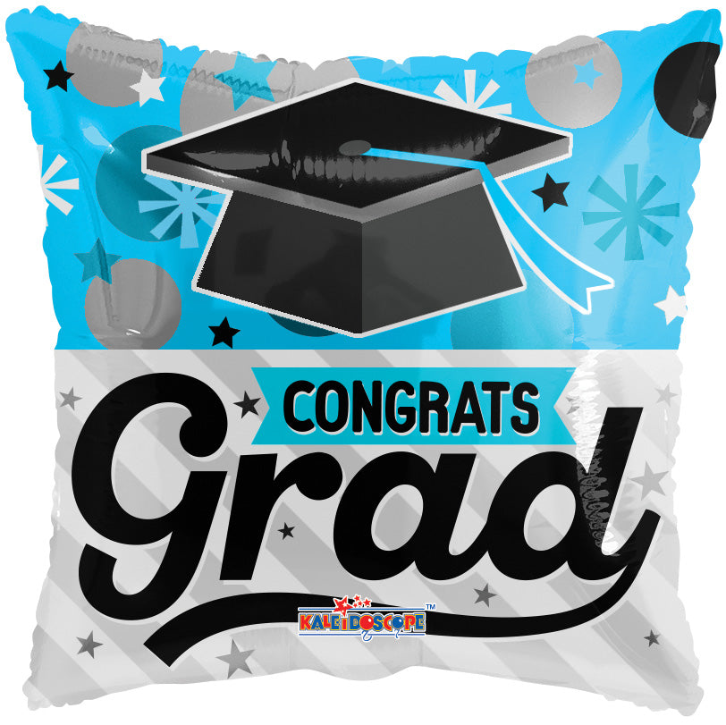 18" Square Shape Blue Congrats Grad Graduation Balloon (5 Pack) #85261-18