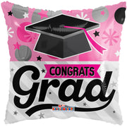 18" Square Shape Pink Congrats Grad Graduation Balloon (5 Pack) #85262-18