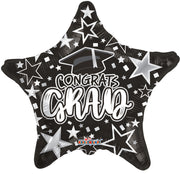 18" Congrats Grad Black Star Helium Foil Balloons (5 Pack) #85330-18