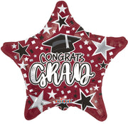 18" Congrats Grad Burgundy Star Helium Foil Balloons (5 Pack) #85337