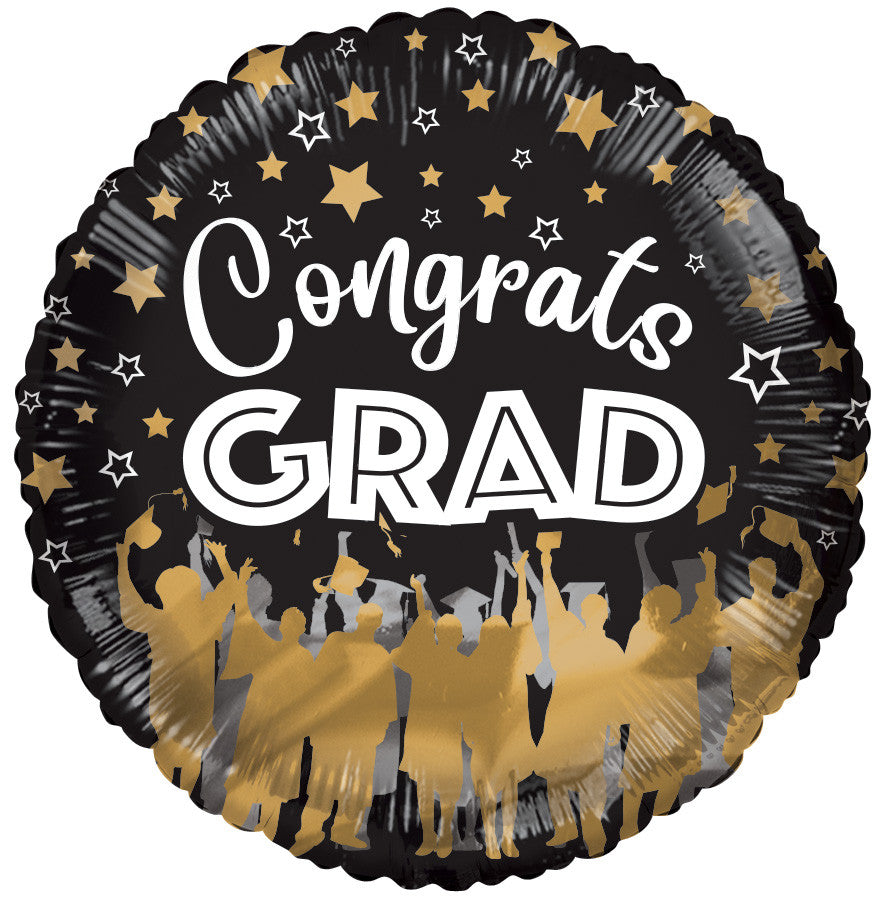 18" Congratulations Grad Silhouettes Black & Gold Helium Foil Balloons (5 Pack) #85382