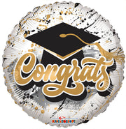 9" Mini Congrats Grad Black-Gold Paint Splashes Air Fill Only Balloon (5 PACK) #85478