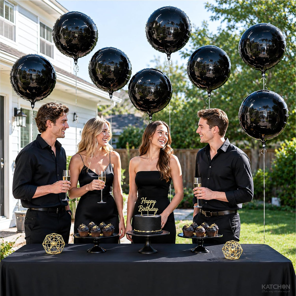 22-Inch Black Mylar Round Foil Balloons - Pack of 12