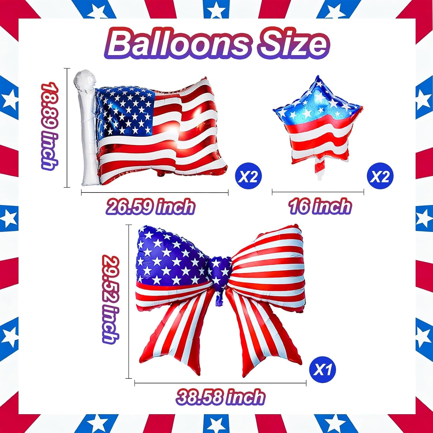 5 PCS 4Th of July Patriotic Balloons Set, American Flag Balloons USA Flag Bow Foil Balloon for Independence Day Memorial D Labor Day Red White Blue Party Decorations