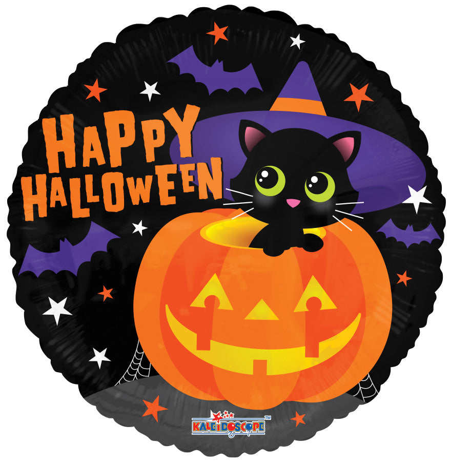 18" Halloween Balloons Cat With Hat Helium Foil Balloon (5 PACK) #88144