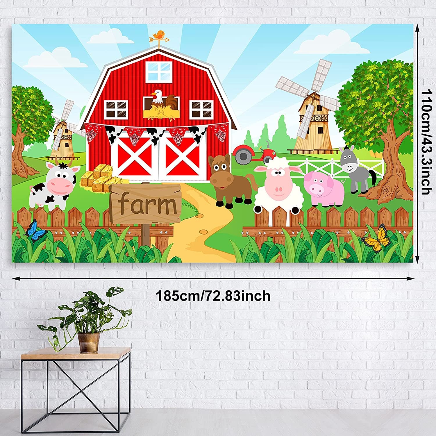 Farm Animals Theme Party Decorations Farm Barn Backdrop Banner Farmhouse Animals Decor Tablecloth Balloon Arch Garland Kit for Birthday Photography Baby Shower Party Supplies(Red)