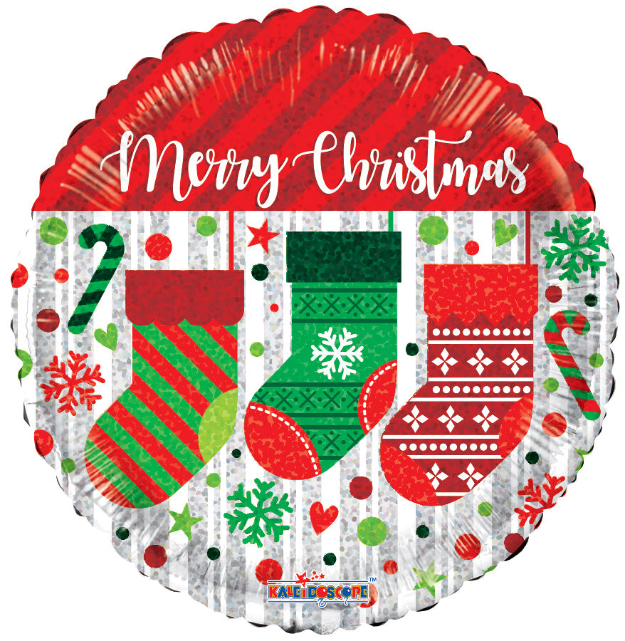 18" Merry Christmas Stocking Helium Foil Balloons (5 PACK) #89142