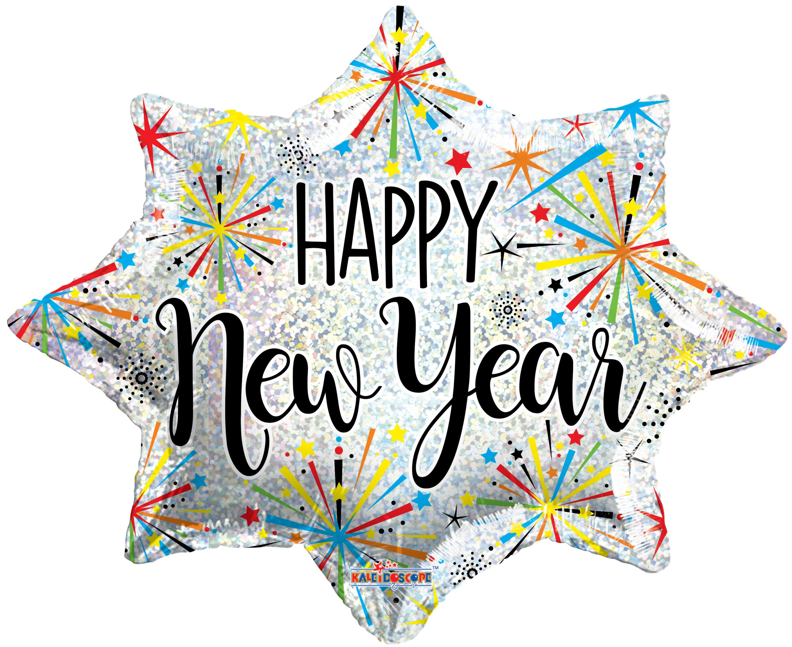 18" New Year Holographic Star Burst Helium Foil Balloons 5 PACK #89159