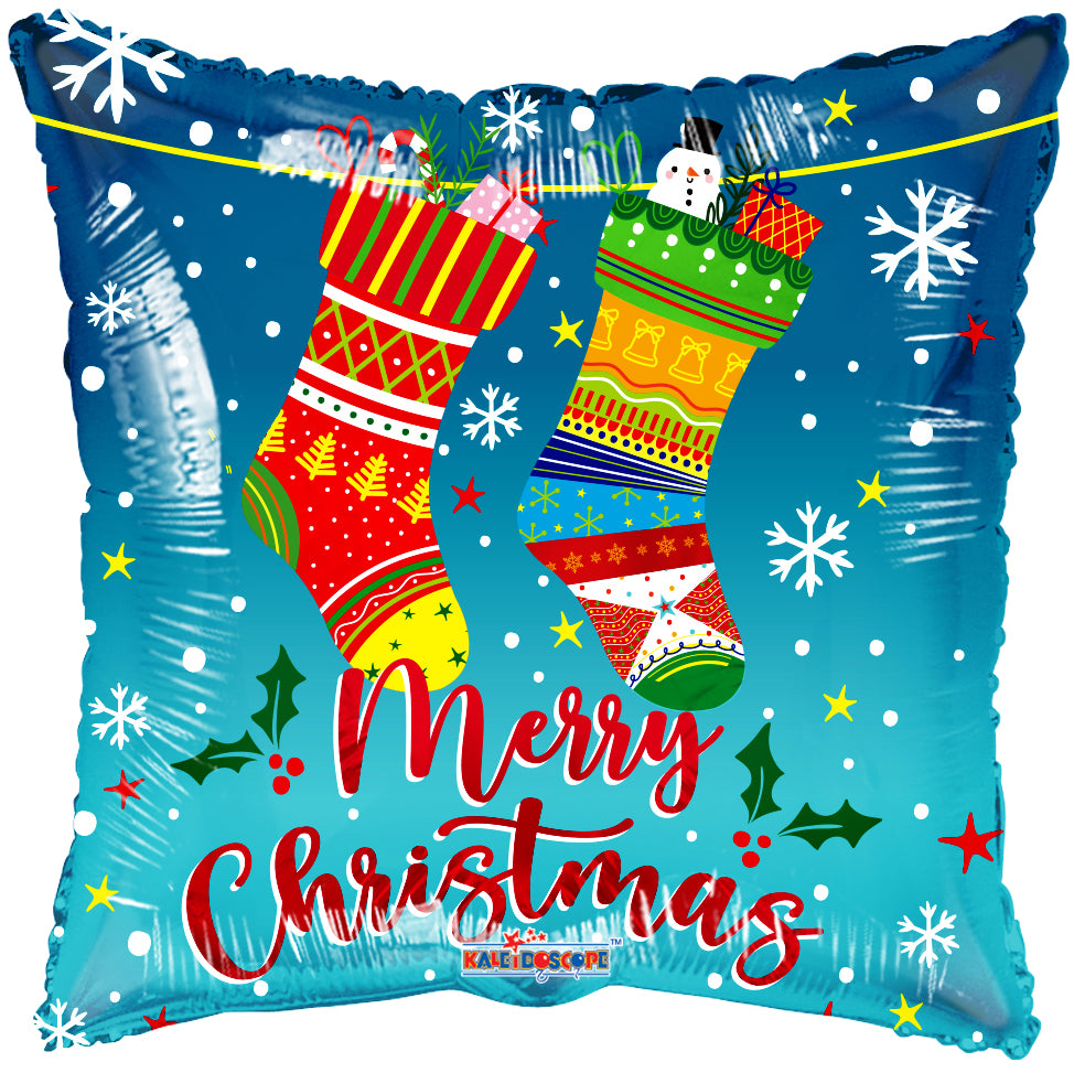 18" Christmas Square Bright Colors Helium Foil Balloon-89196 (5 pack)