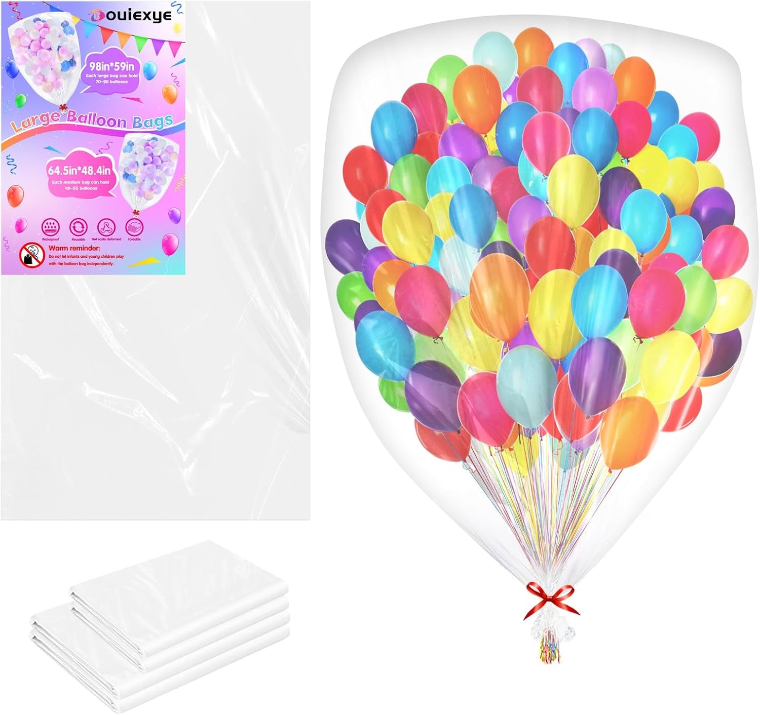 2Pcs 98 X 59 Inch Large Balloon Bags for Transport, Big Plastic Balloon Storage Bag Big Clear Balloon Drop Carrying Bag for Wedding Birthday Baby Showers Celebration Party Supplies