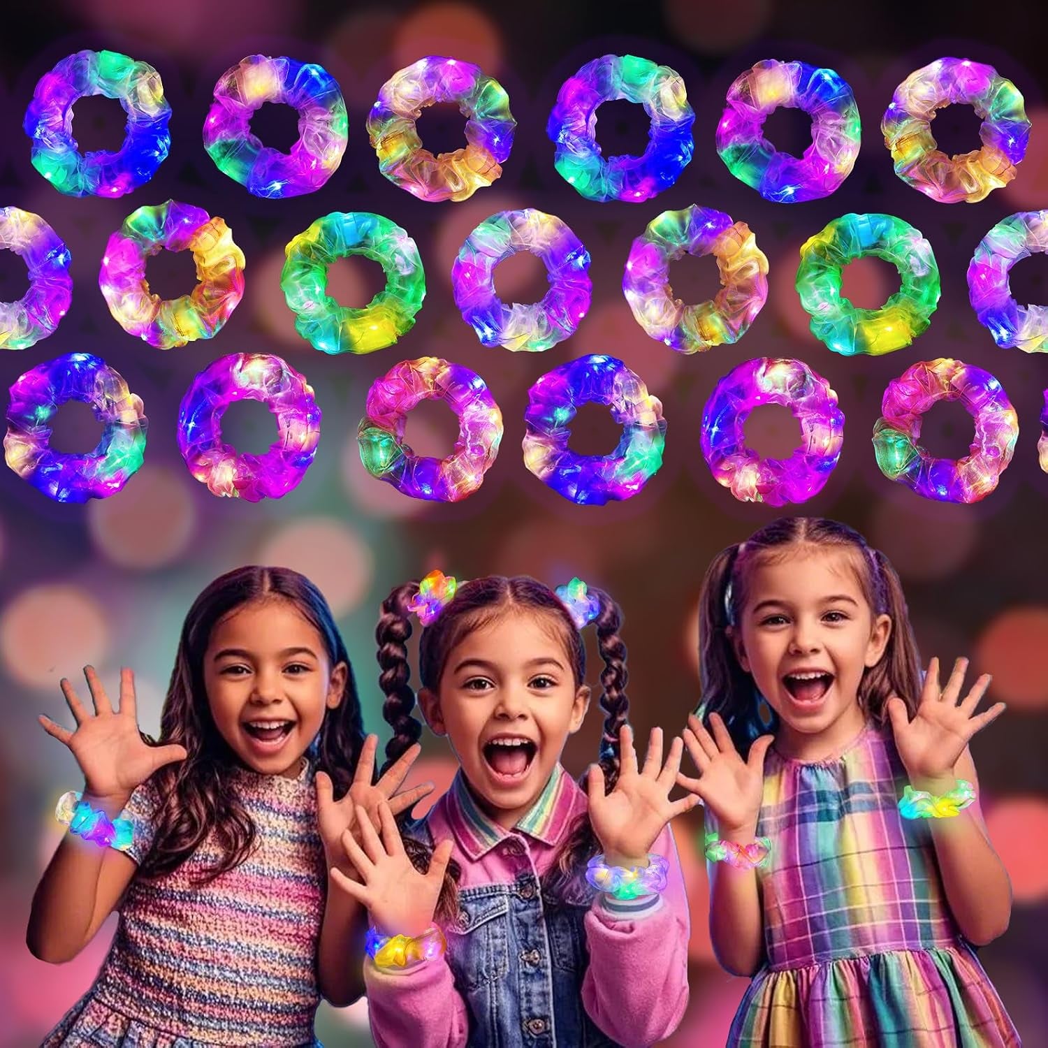 8 Pcs Light up Hair Scrunchies for Girls Women 3 Light Modes, 8 Hour Glow, Glow Party Accessories for Rave Festival
