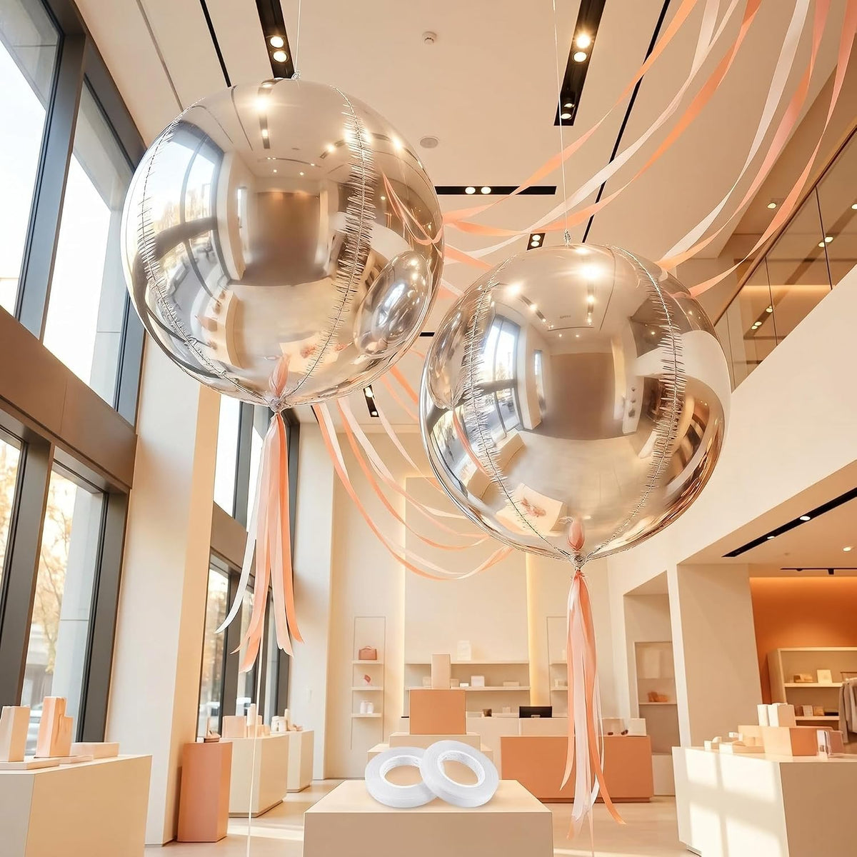 Set of 2 Oversized Silver Foil Balloons - Metallic Party Decorations