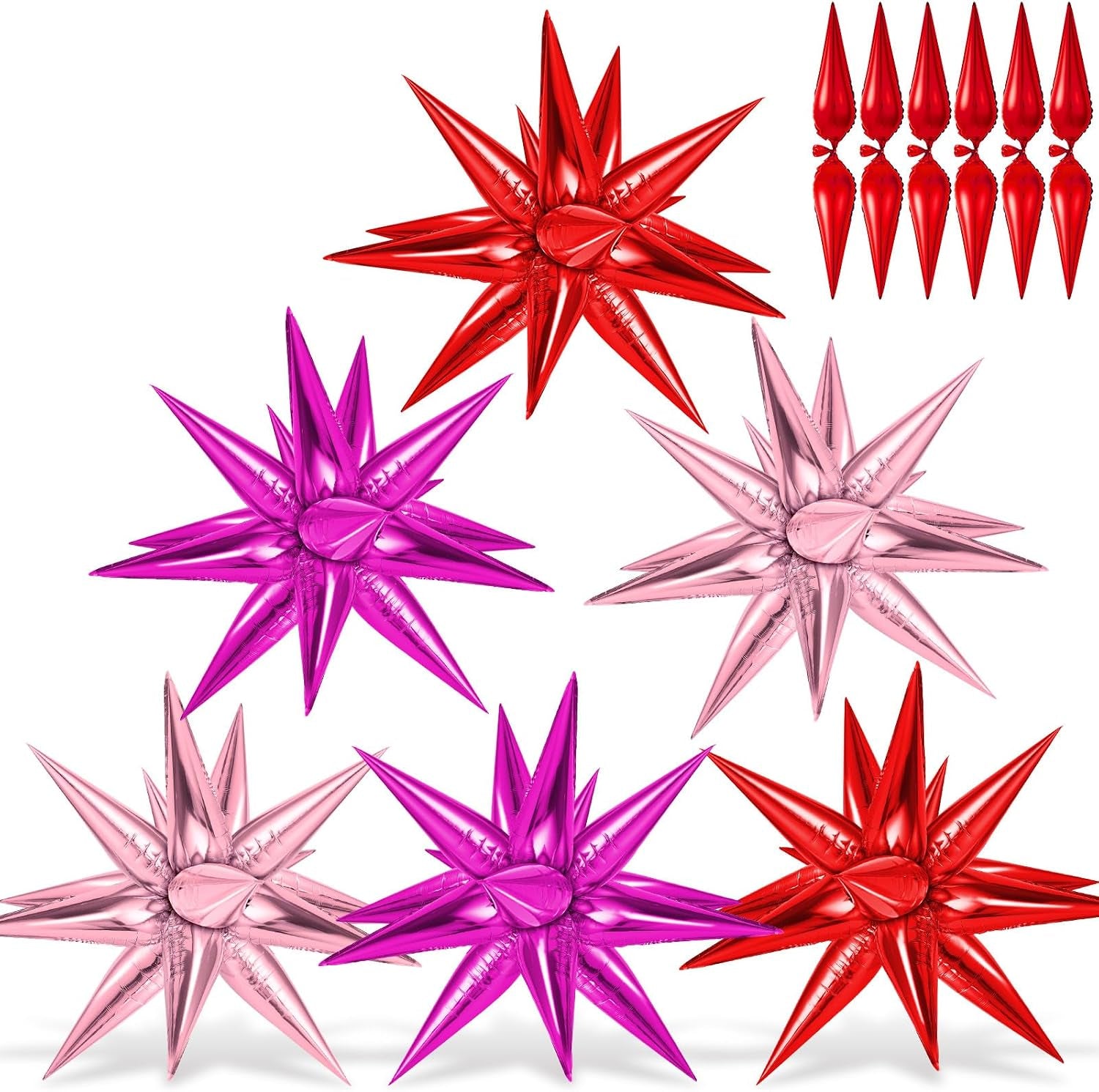 74 PCS Silver Star Balloons, 12 Point Star Foil Mylar Balloons Spike Explosion Cone Balloon for Party Decorations Supplies, Birthday, Wedding, Baby Shower, Graduation Balloon 2025