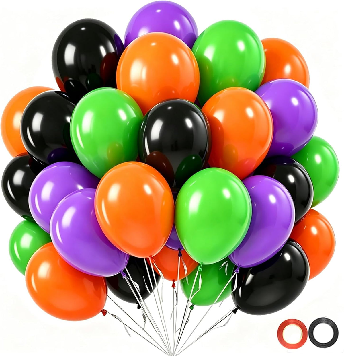 Halloween Party Balloons, 50Pcs 12Inch Green Purple Orange Black Balloons