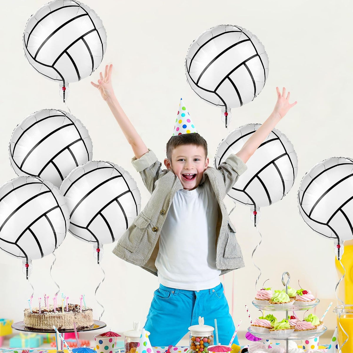 12-Pack 18-Inch Volleyball Foil Mylar Balloons for Themed Birthday Party Decorations