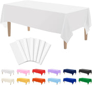 6PCS White Plastic Tablecloths 54 X 108 Inch, Disposable Table Cloths Rectangle Party Table Covers