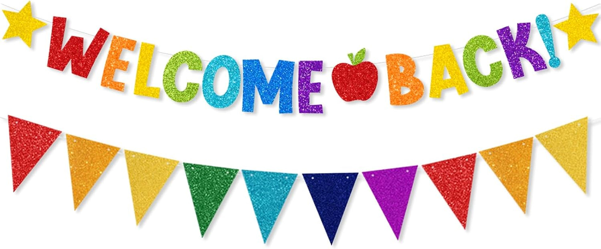 Welcome Back to School Banner Colorful Back to School Decorations Glitter First Day of School Banner for Wall, Hallway, Teacher Office Supplies