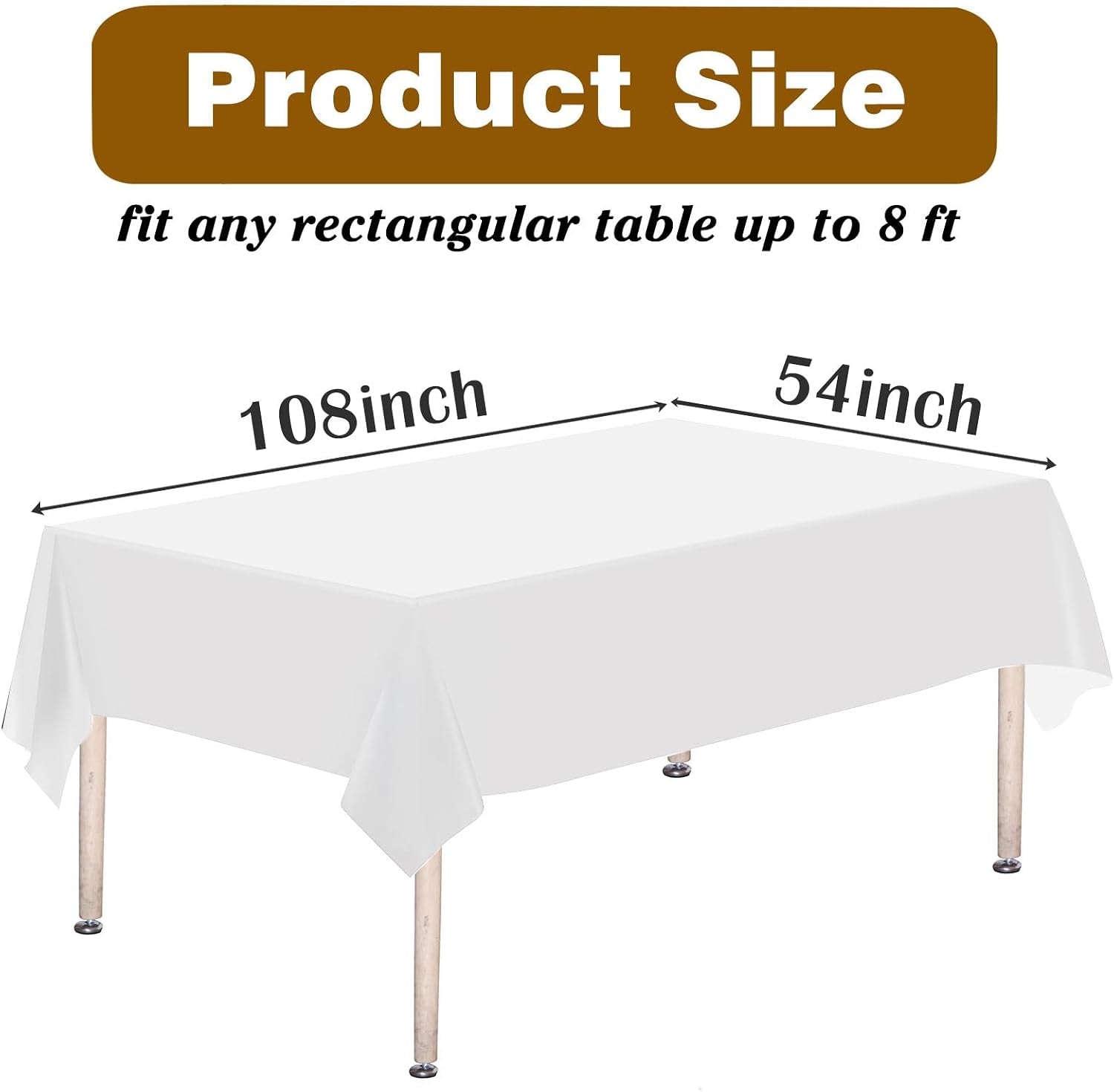 6PCS White Plastic Tablecloths 54 X 108 Inch, Disposable Table Cloths Rectangle Party Table Covers