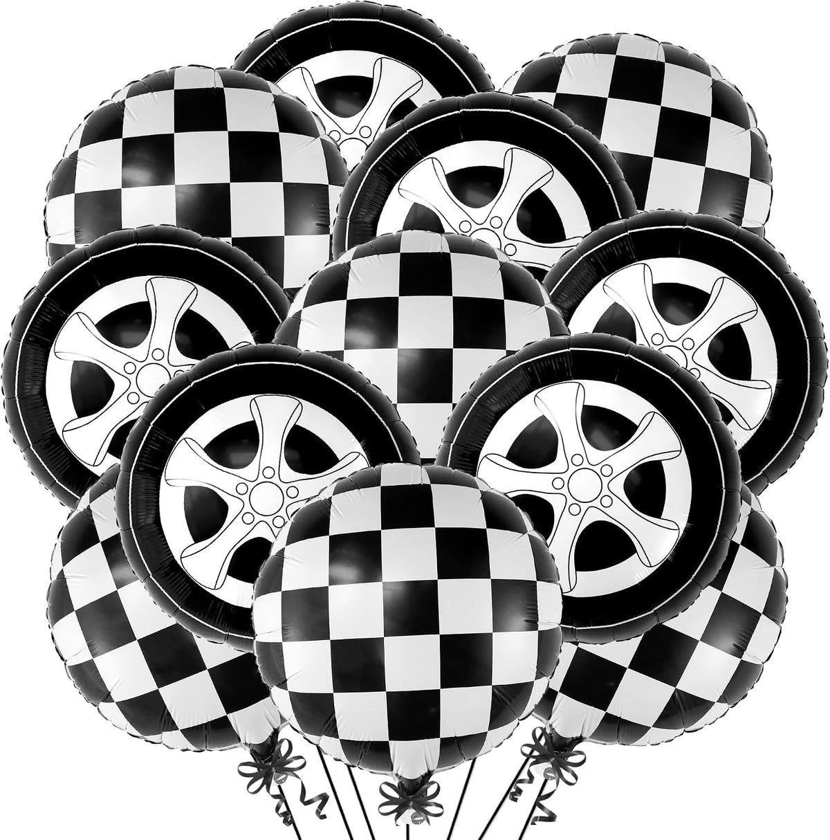 22-Inch Black Mylar Round Foil Balloons - Pack of 12