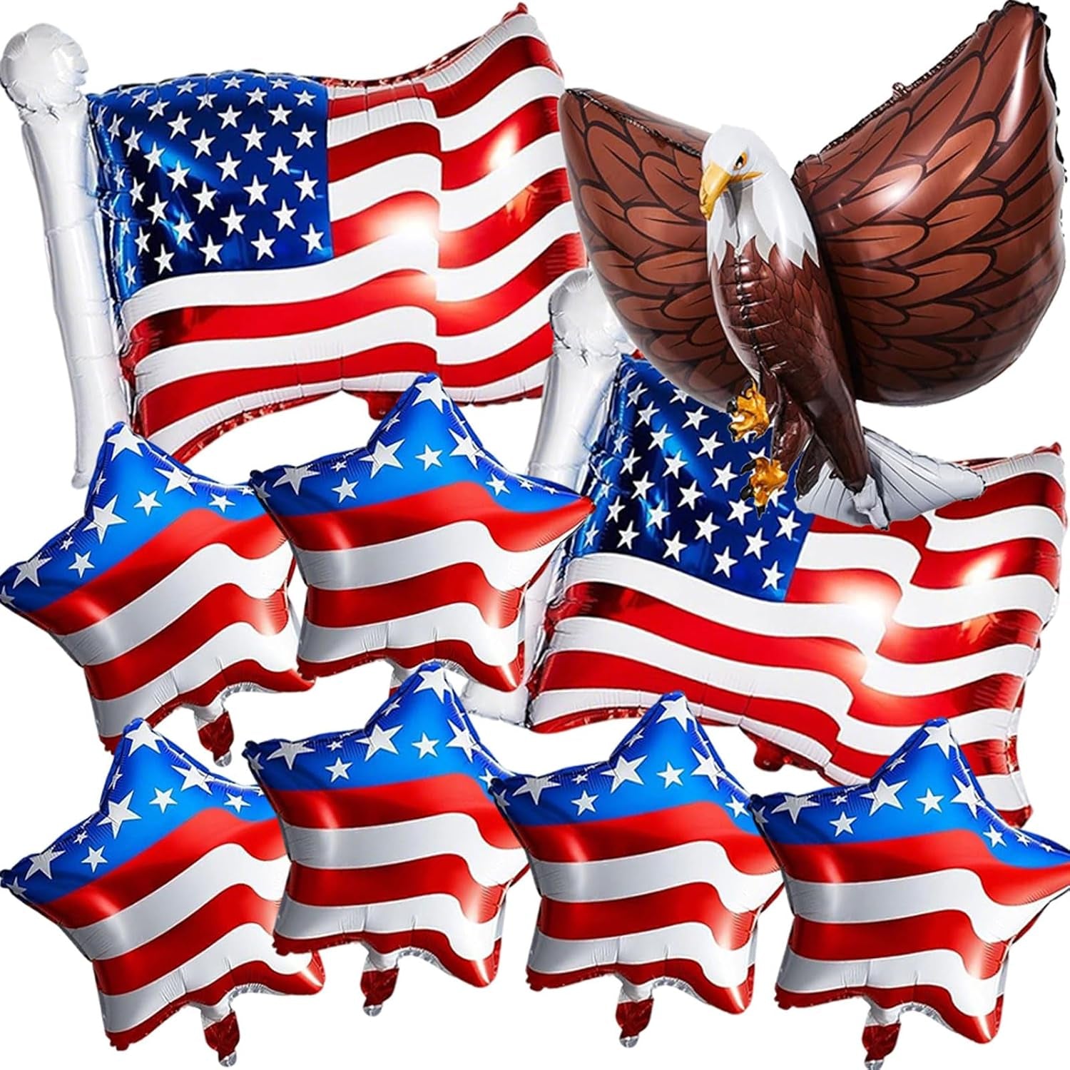 5 PCS 4Th of July Patriotic Balloons Set, American Flag Balloons USA Flag Bow Foil Balloon for Independence Day Memorial D Labor Day Red White Blue Party Decorations