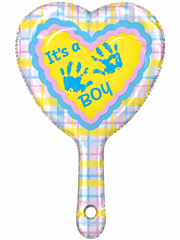 4" It's a Boy Handprints Heart Shape AIR FILL ONLY Foil Balloon (5 PACK)